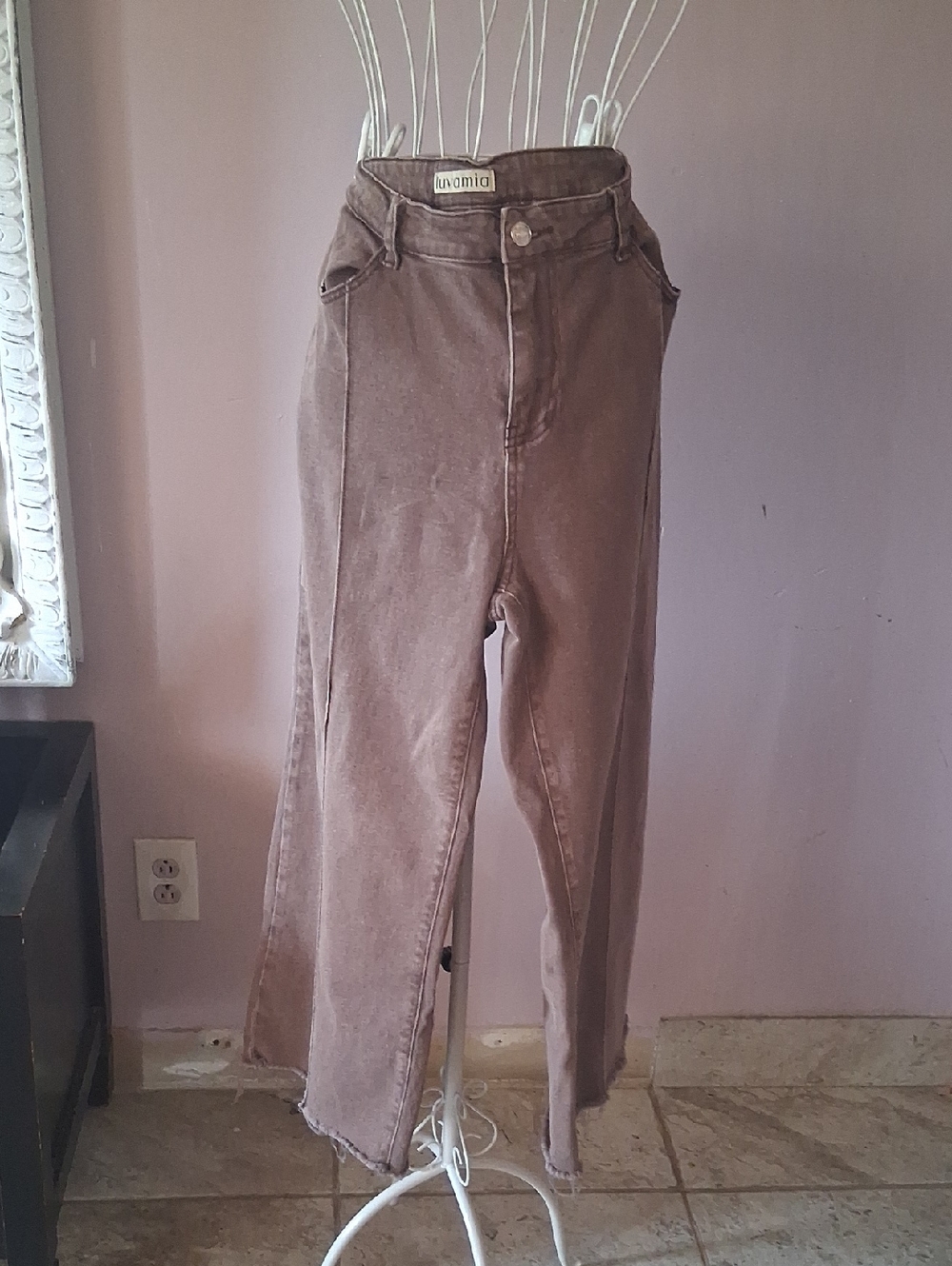luvamia High Waisted Brown Straight Leg Jeans with Front Seam - Size XL